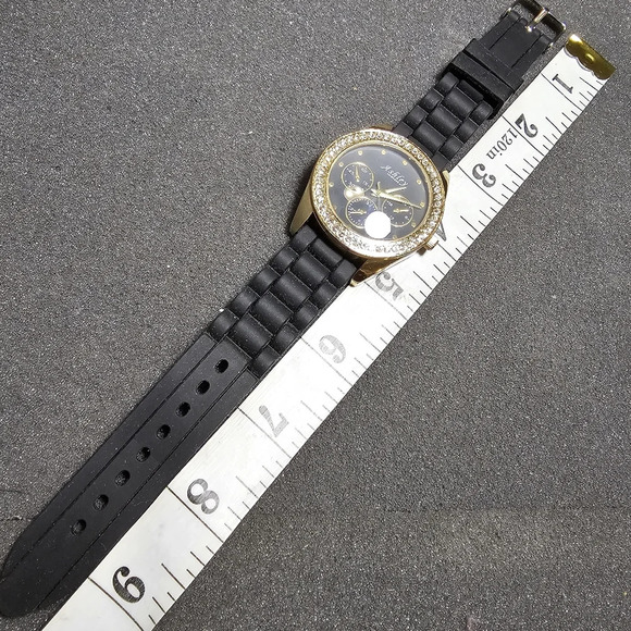 Ashley Princess Ladies Quartz Watch Gold Tone Black Dial Diamond Bezel Working s - Picture 10 of 10